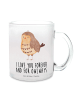 Mr. & Mrs. Panda Tee Tasse Eule Zufrieden mit Spruch in Transparent