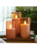 MARELIDA LED Kerze im Glas Windlicht mit Rillen H: 17,5cm in rosa