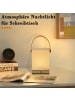 ZMH LED Tischleuchte in Beige Touch Dimmbar rechteckig Holz und Stoff Tragbar H 22cm