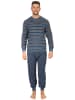 NORMANN Frottee Schlafanzug Bündchen Streifen langarm Pyjama - 51740 in dunkelgrau