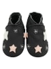 Bemesu Schwarze Baby-Lederschuhe, rutschfeste Sohle mit Schneeflocken- und Sternmuster