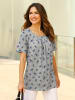 Sieh an! Longshirt in grau-meliert-marine-bedruckt