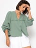 SASSYCLASSY Musselin Bluse mit V-Ausschnitt und Fransen in Grün