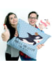 Mr. & Mrs. Panda Dekokissen Orca Zylinder mit Spruch in Blau Pastell