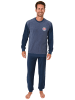 NORMANN Lange Frottee Pyjama Schlafanzug Bündchen - 49617 in blau-melange