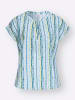 Sieh an! Kurzarm-Bluse in weiß-aquamarin-gestreift
