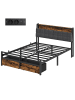 VASAGLE Bettgestell in Schwarz-Braun - (B)140.5 x (H)104.5 x (T)218.3 cm