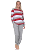 NORMANN Langarm Pyjama Bündchen Blockstreifen in rot