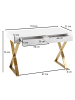 KADIMA DESIGN Hochglanz-Weißer Schreibtisch, Goldene Beine, Modern, 2 Schubladen