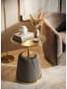 Mauro Ferretti Couchtisch aus goldfarbenem Metall und grauem, plissiertem Kunstleder, Ø 40×55