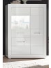 Furn.Design Vitrine weiß Hochglanz 100 x 142 cm, Highboard mit Chrom-Metallgriffen