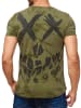 Arizona-Shopping T Shirt Allover Dirty Batik Print Skull Punk H2162 in Olive