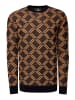 Feinstrick mit Karo-Muster Rundhals-Pullover in Marine / Camel