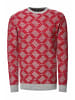 Feinstrick mit Karo-Muster Rundhals-Pullover in Grau / Rot