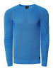 Slim Fit Feinstrick Biker Rundhals-Pullover in Blau