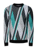 Feinstrick Colorblock Rundhals-Pullover in Grün