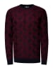 Feinstrick mit Karo-Muster Rundhals-Pullover in Marine / Weinrot