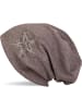 Beanie Mütze mit Strass Stern in Braun meliert