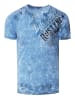 V-Neck T-Shirt Verwaschen mit Seitlichem Logo Print in Blau