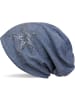 Beanie Mütze mit Strass Stern in Jeansblau meliert