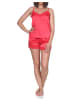 Satin Schlafanzug Shorty Pyjama Ärmellos in rot