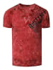 V-Neck T-Shirt Verwaschen mit Seitlichem Logo Print in Weinrot