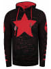 Grobstrick Comic Kapuzen-Pullover in Schwarz / Rot