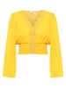 Damen Cropped Bluse Langarm in Gelb