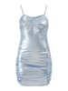 Damen Strick Trägerkleid Mini in Blau Metallisch