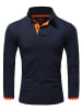 Langarm Kontrast Poloshirt CHARLOTTE in Navyblau/Orange