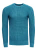 Grobstrick Slim Fit Rundhals-Pullover in Petrol
