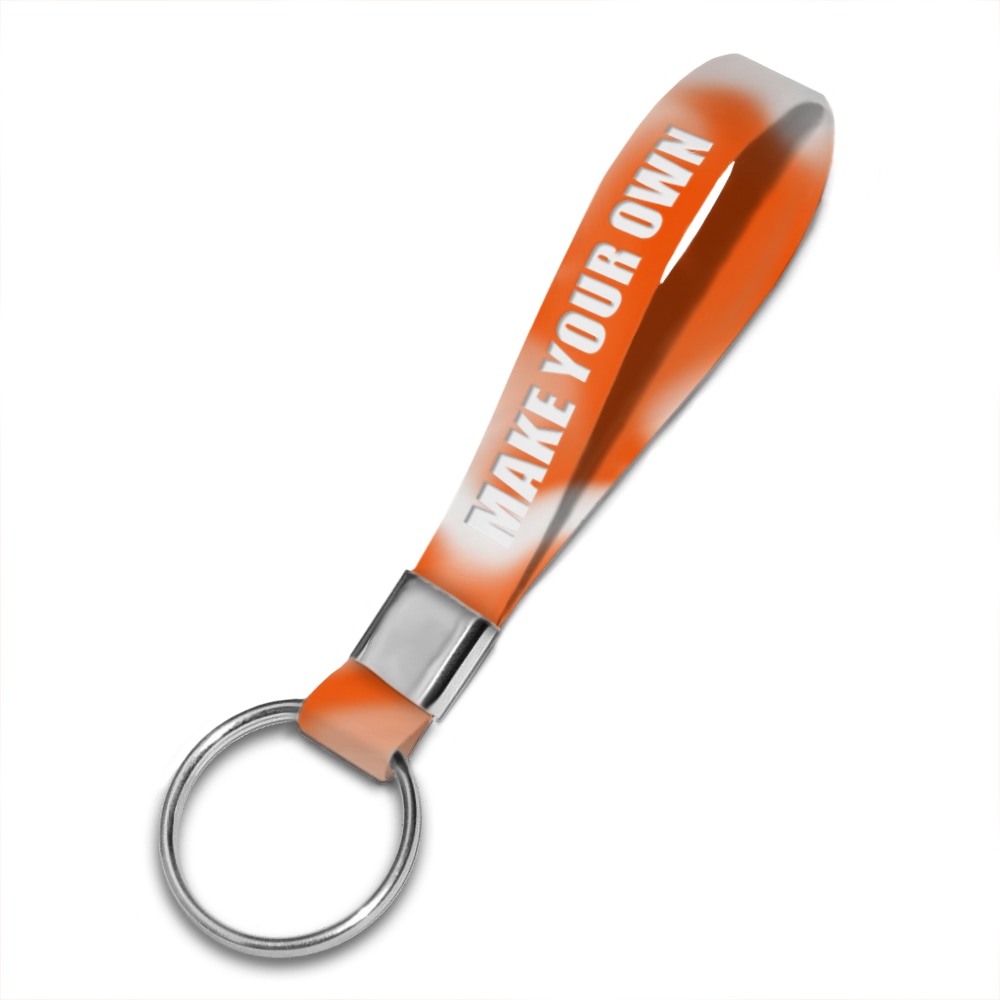 Custom Keychain - Silicone With Ink Imprint - 1ct - Orange/White Swirl