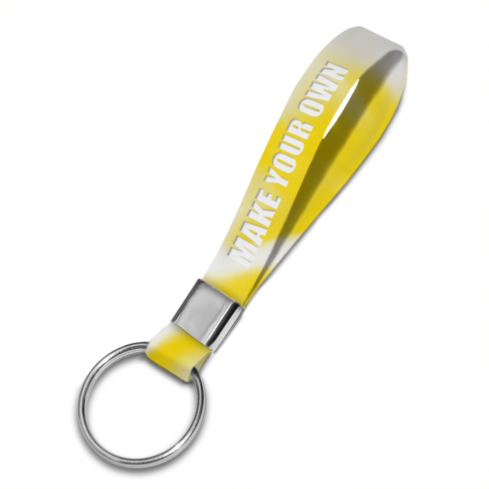 Custom Keychain - Silicone With Ink Imprint - 1ct - Yellow/White Swirl