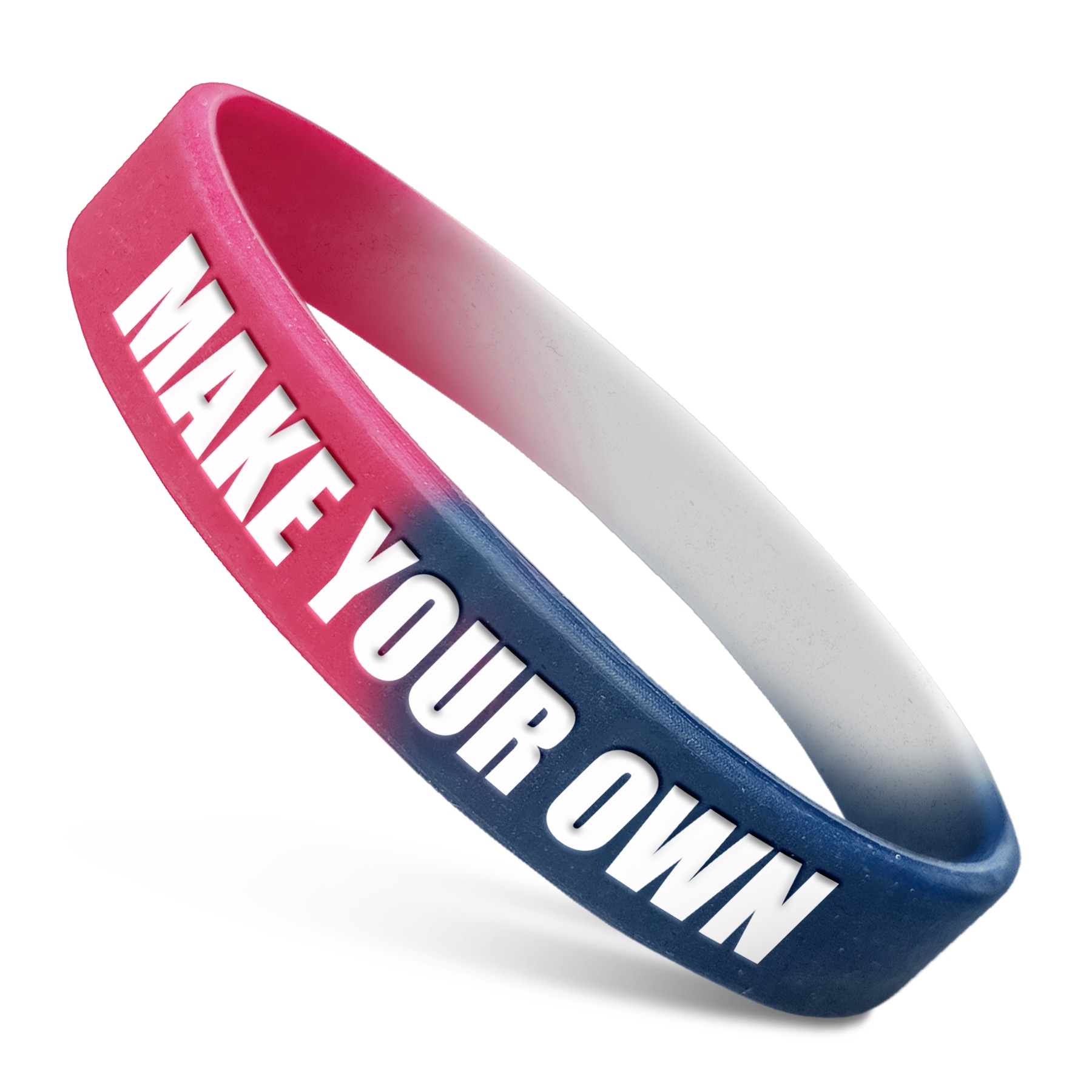 Personalized Bracelets - 100% Silicone - Classic Rubber Wristbands (1ct, Red 1795, White, Navy 289 Segment)