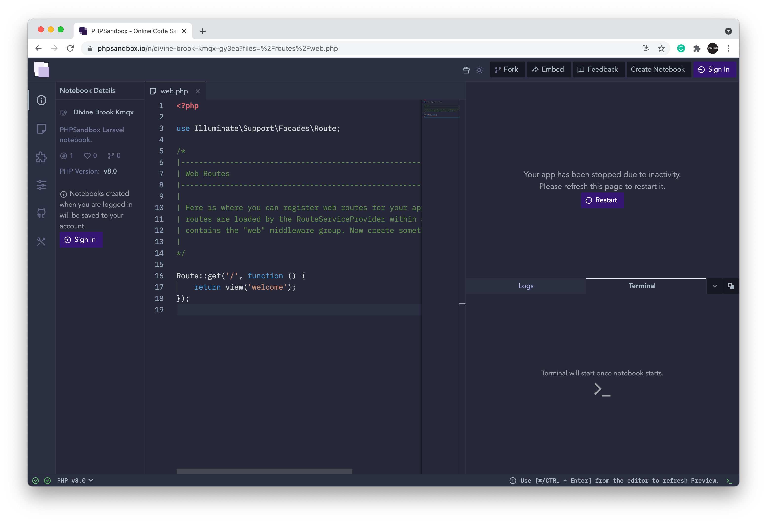 Notebook preview timeout