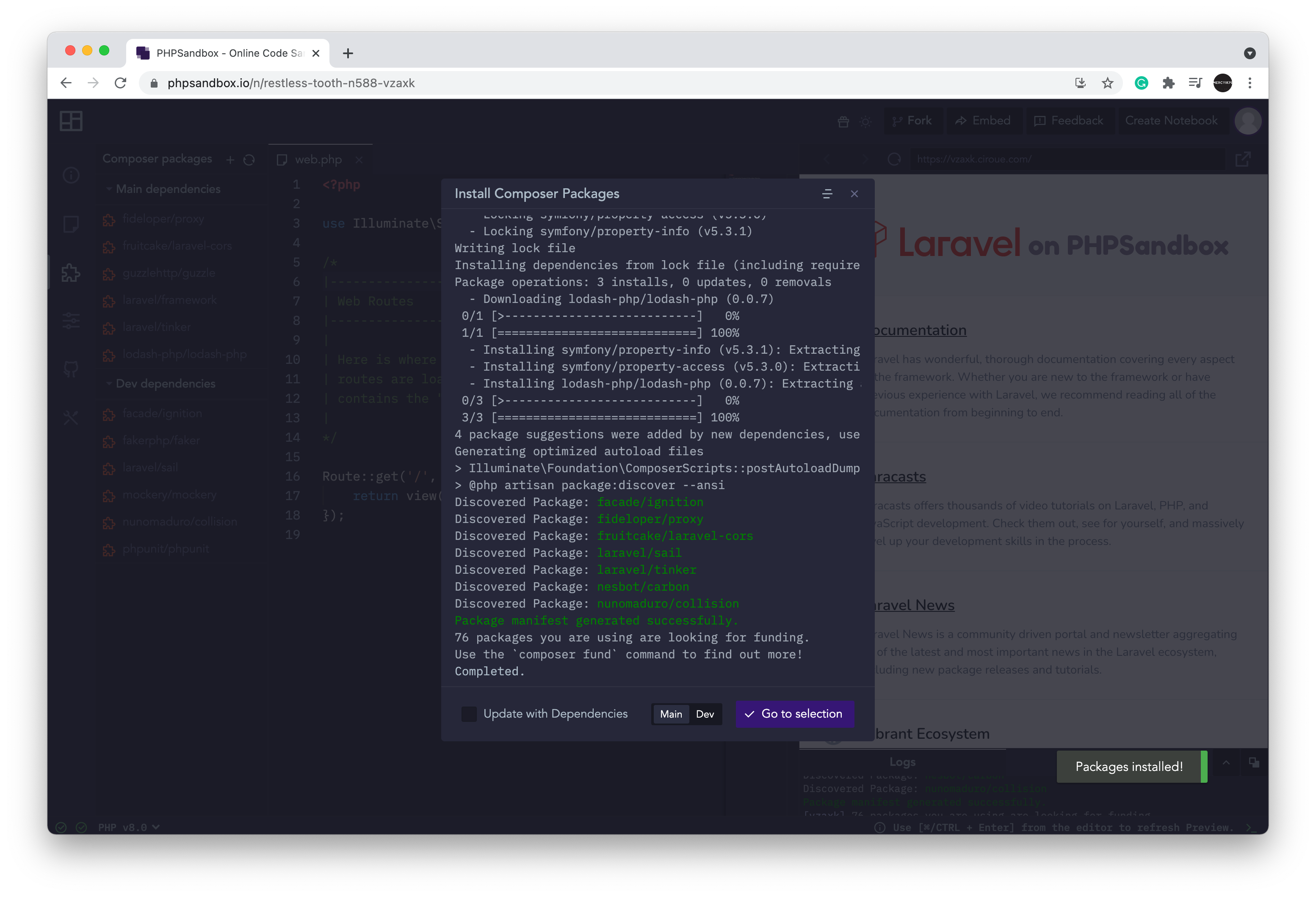 package installed toast