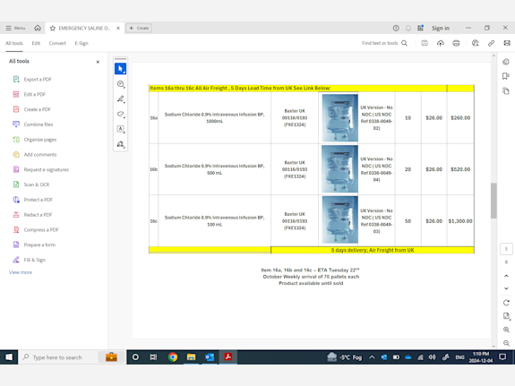 Medical IV Saline Bags Available. Wide Selection