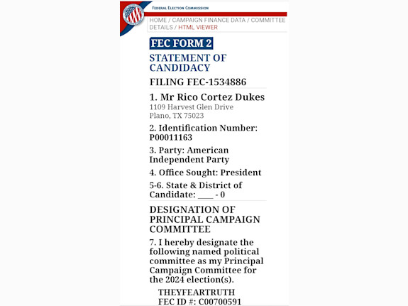 2024 Presidential Campaign for Rico Dukes