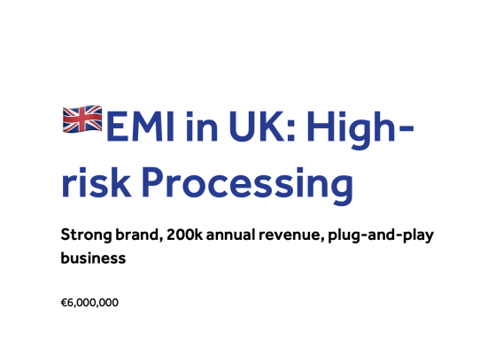 UK EMI High-risk Processing Business for Sale