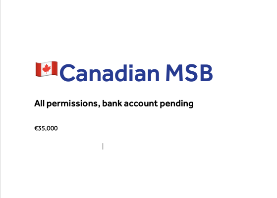 Canadian MSB for Sale (Bank Account Tbc Uk)