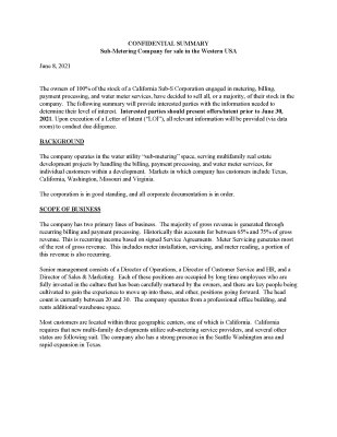 Sub-Metering Company for Sale in the Western USA