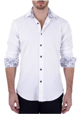 White Untucked Shirt with Patterned Cuffs | Merians