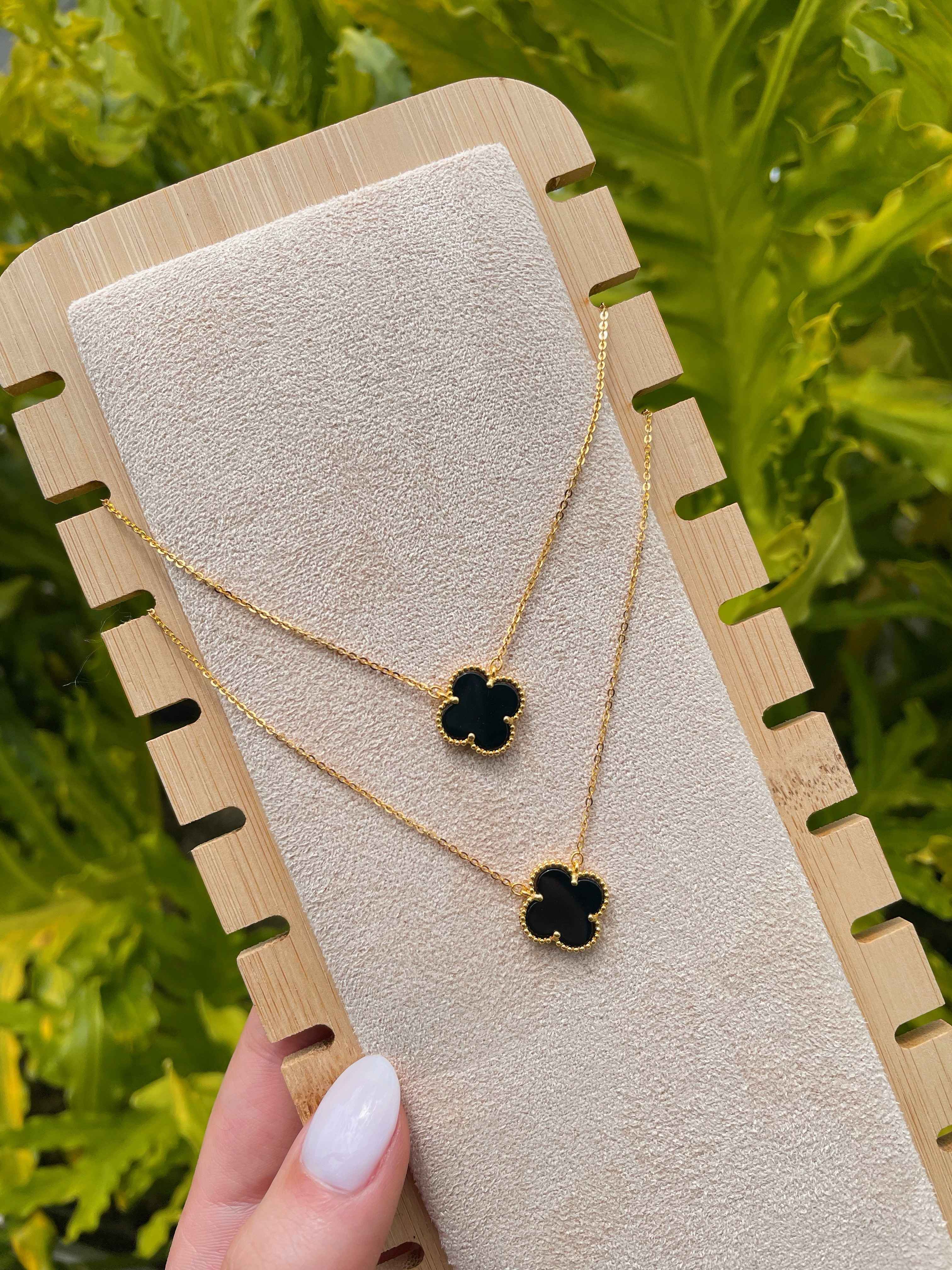 cadena de trebol negro - plata 925