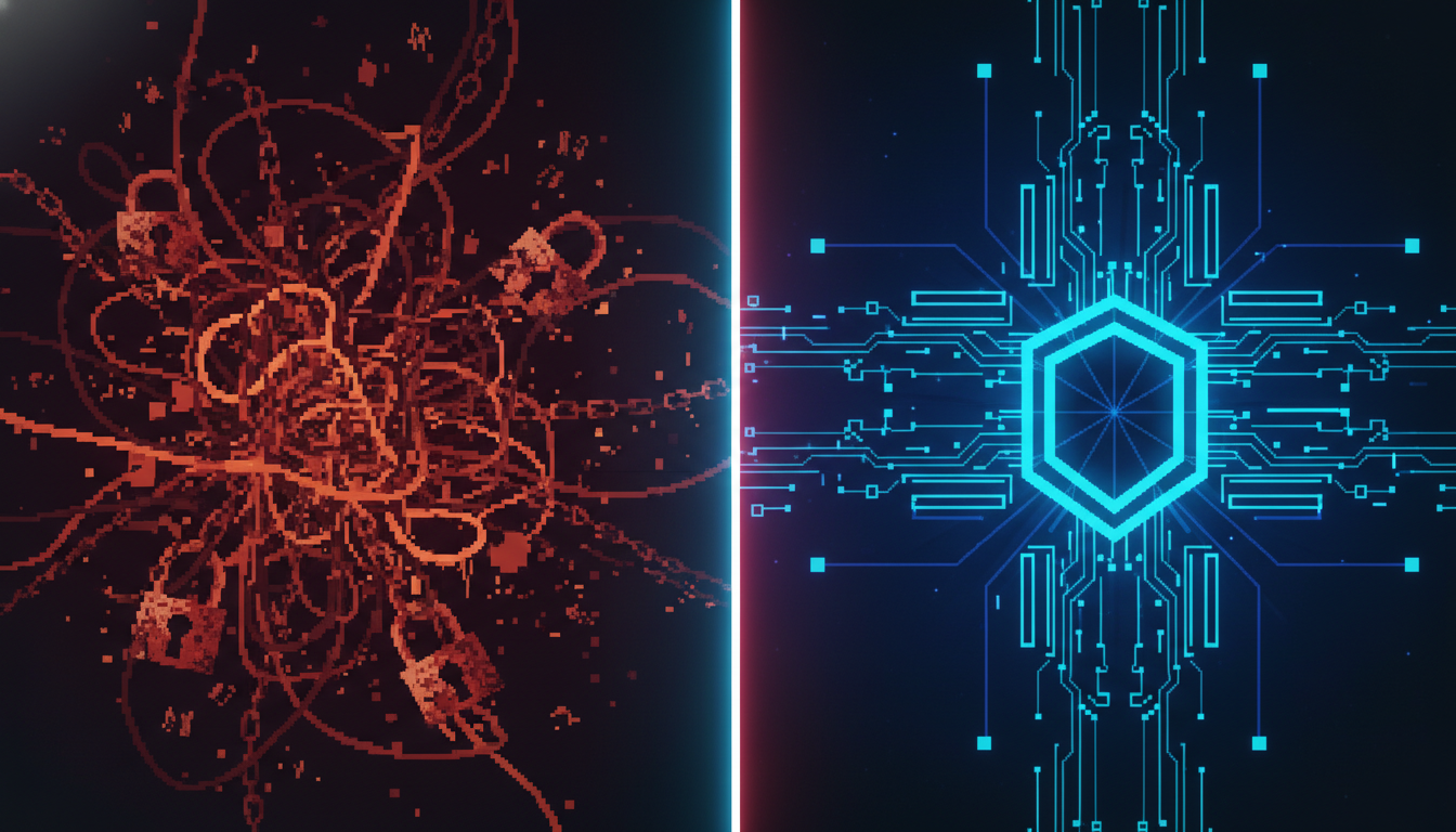 Split screen showing chaotic vibe coding approach versus structured CTO-led development with proper security