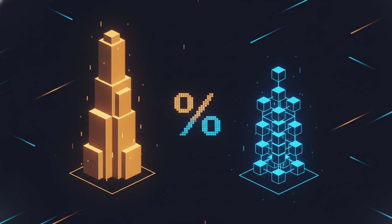 Two abstract geometric towers comparing full-time CTO cost versus fractional CTO cost with modular design