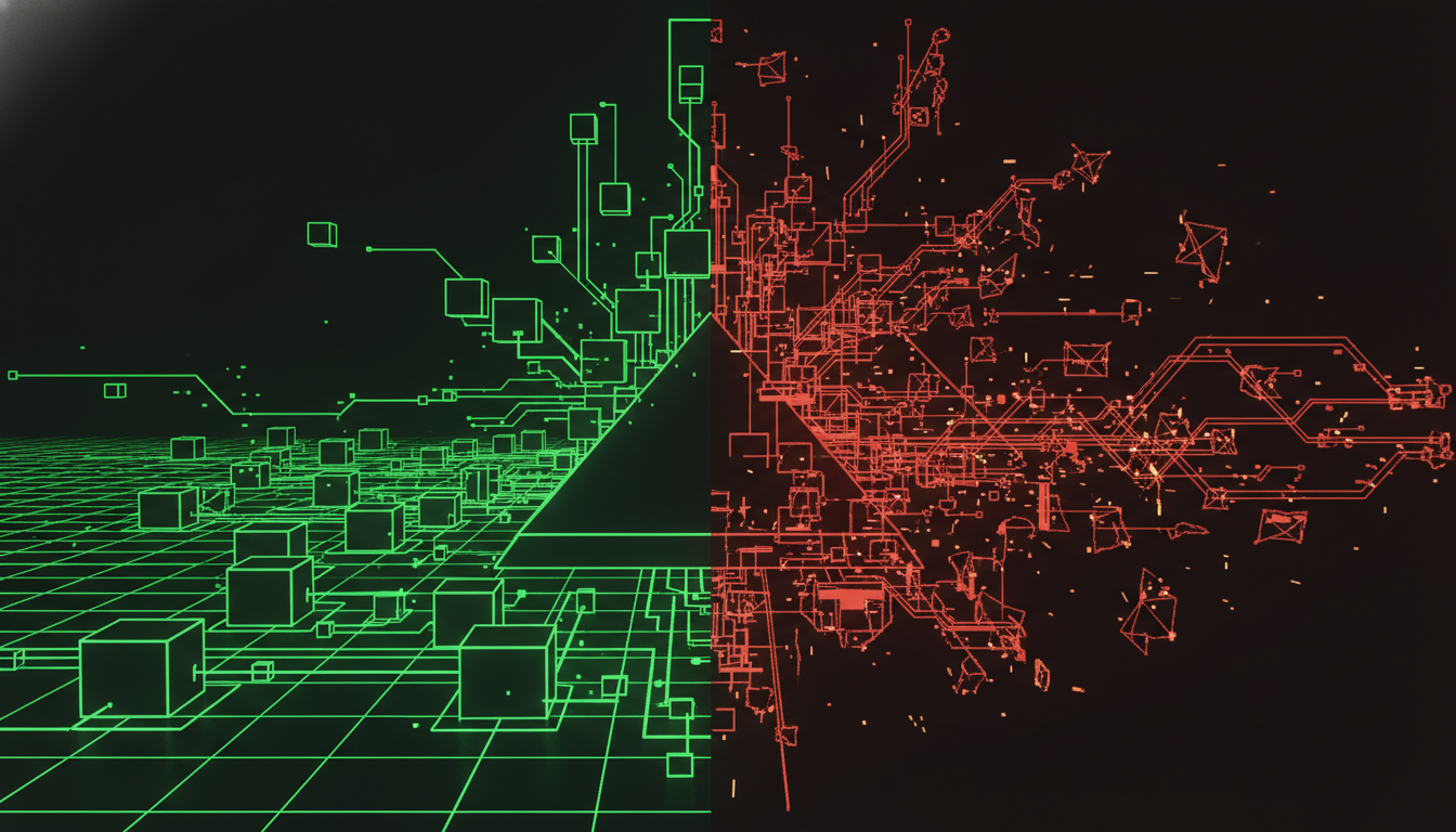 Contrast between controlled AI pilot environment and chaotic production systems