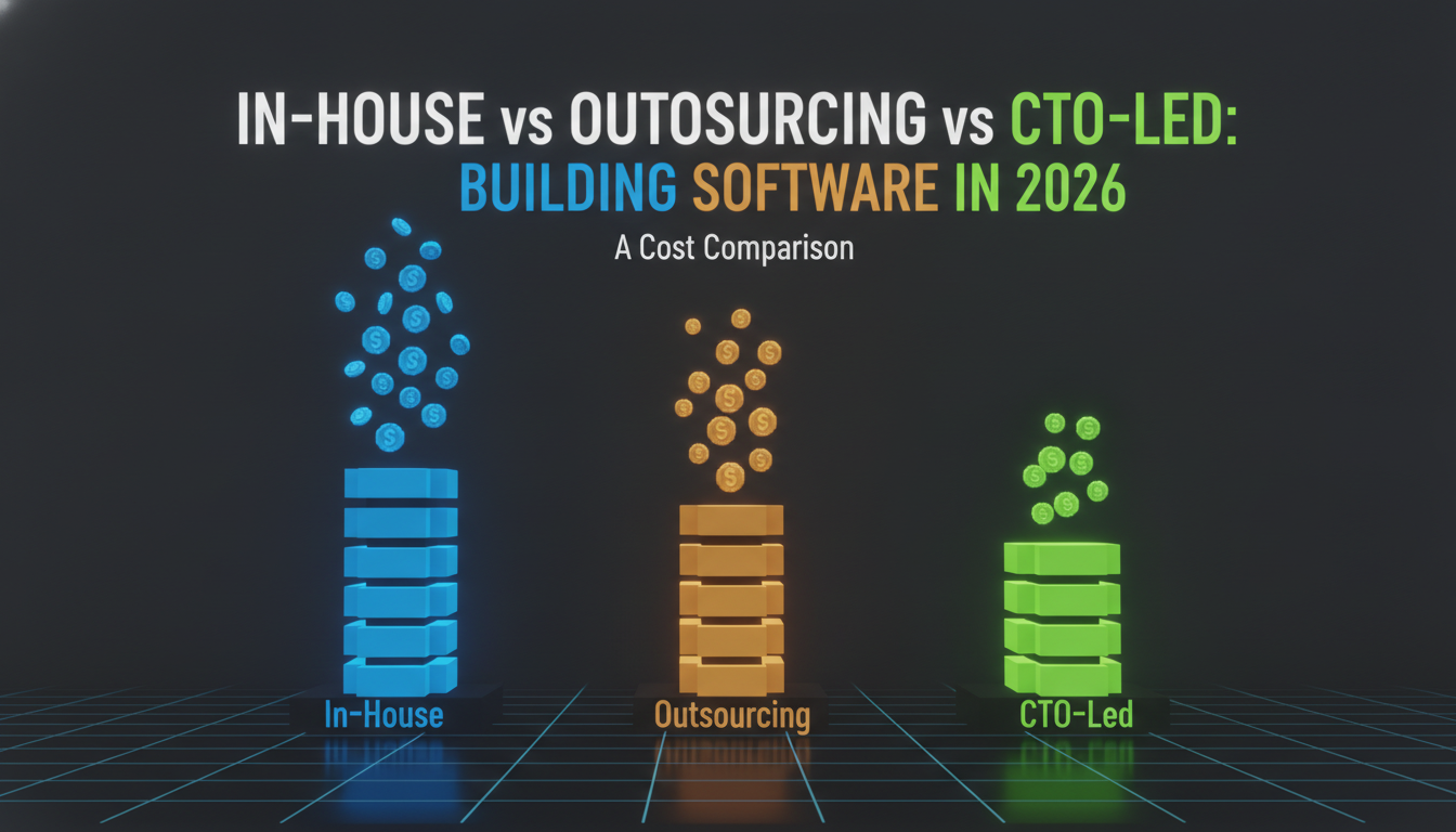 Abstract geometric comparison of software development costs across in-house, outsourcing and CTO-led models