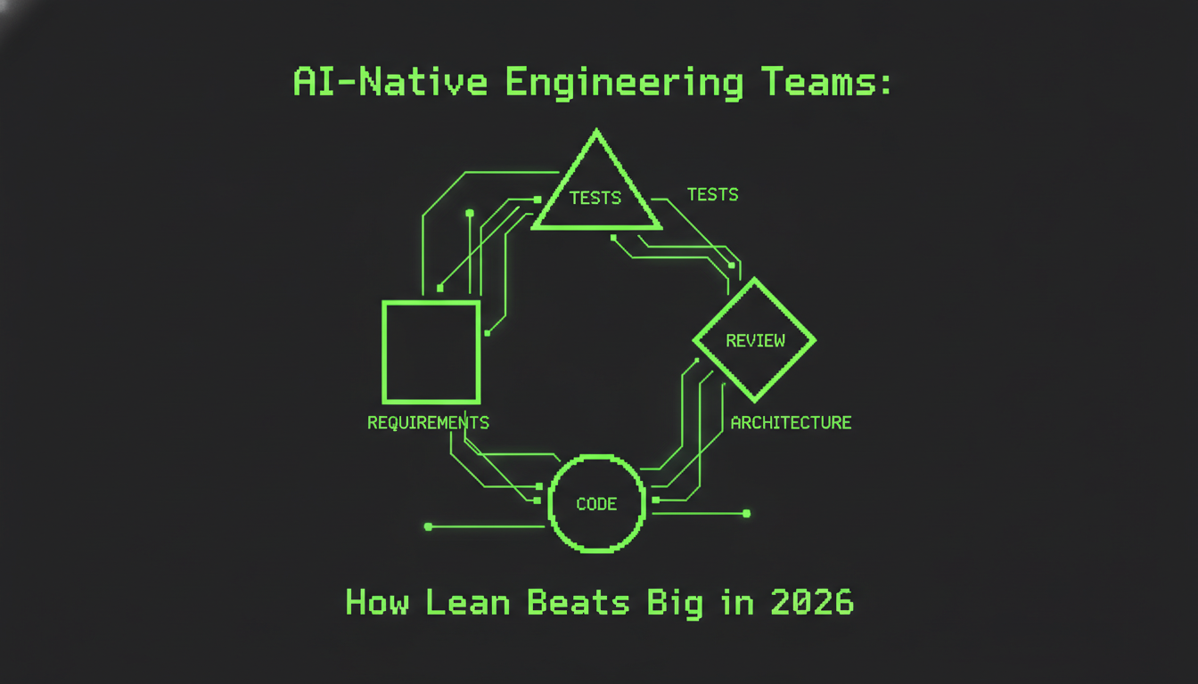 The AI-native workflow as a continuous loop of requirements, tests, code, review and architecture stages woven with AI threads