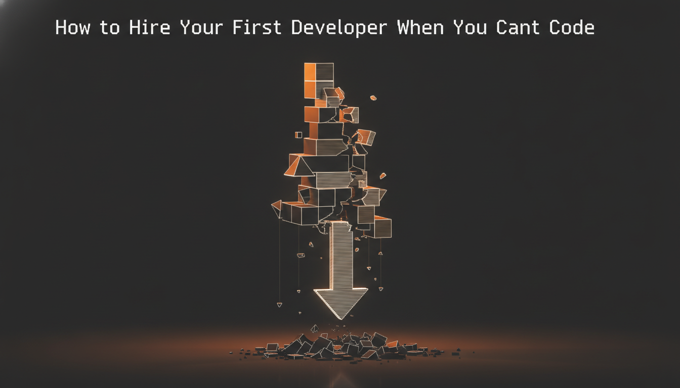 A startup's cash runway crumbling, representing the cost of a bad first developer hire draining money, geometric pixel-art