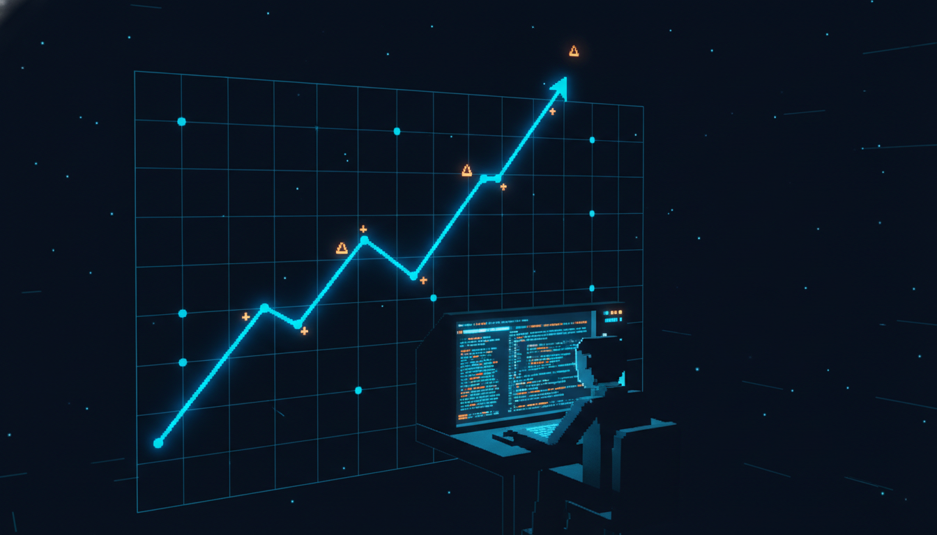 Abstract ROI measurement graph showing developer productivity metrics and AI tool adoption curve